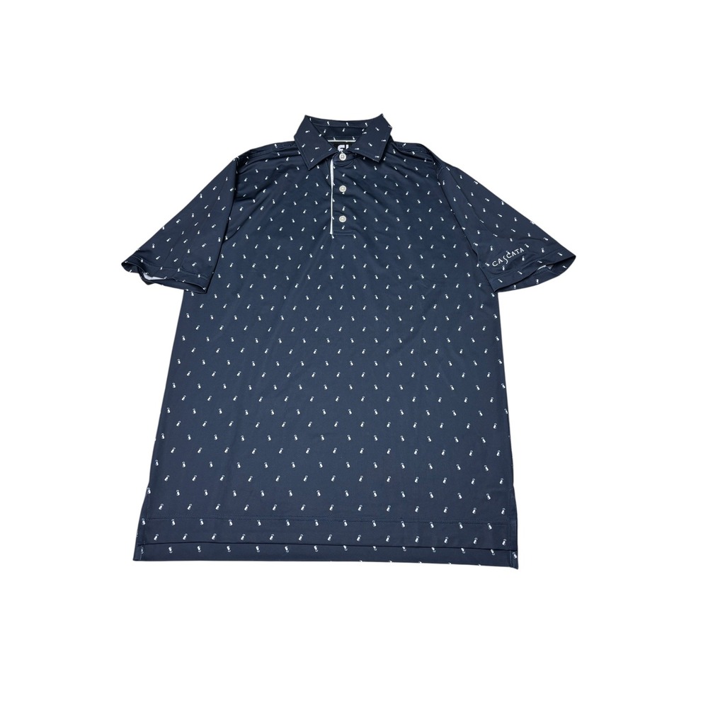 FootJoy Mens Small Navy Blue Golf Bag Print Cascata Logo Performance Polo Shirt